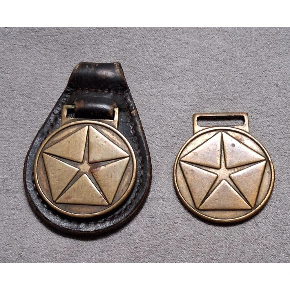 Vintage Chrysler Pentastar Brass Key Fobs Lot 2 Leather VIP Delivery System